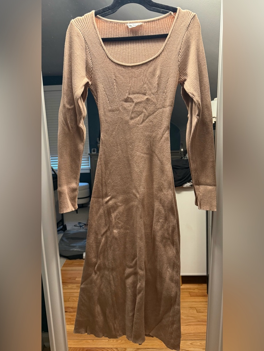 In Bloom Ribbed Knit Midi Dress - Camel